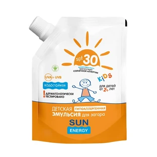 Емульсія для засмаги Sun Energy Гіпоалергенна для дітей SPF-30 + 200 мл дой-пак