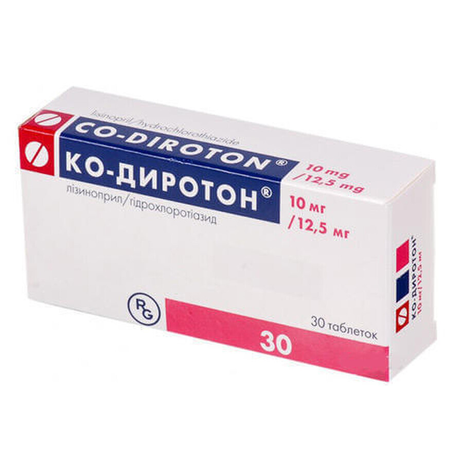 Ко-Диротон табл. 10 мг + 12,5 мг №30: цены и характеристики