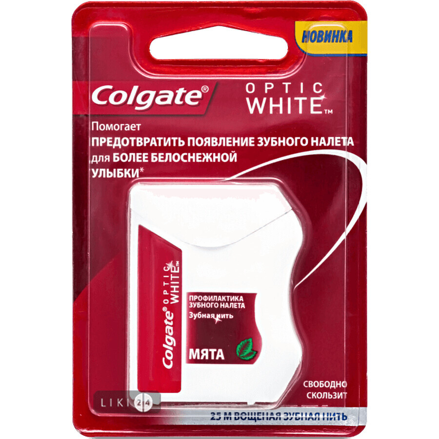 Зубна нитка Colgate Optic White відбілююча, 25 м: ціни та характеристики