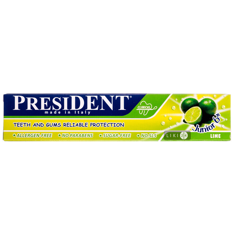 Зубна паста "president clinical" "junior" 6+ 50 мл: ціни та характеристики