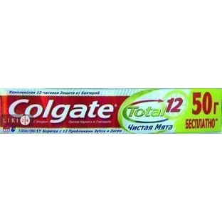 Зубна паста colgate total 12 clean mint 50 мл, Чиста м'ята
