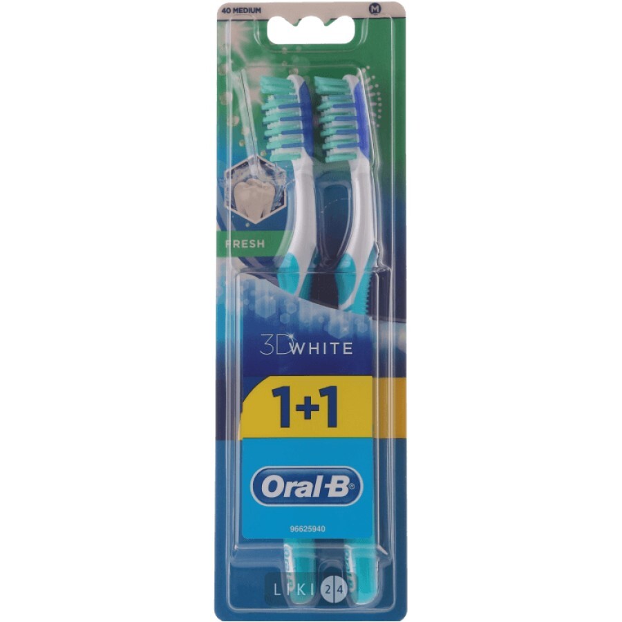 Зубна щітка Oral-B 3D White Fresh 40, середньої жорсткості 2 шт: ціни та характеристики