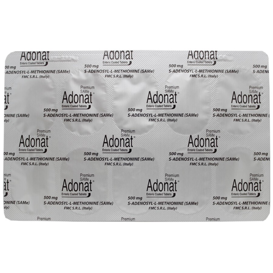 Адеметіонін Адонат PREMIUM SAMe 500 мг таблетки, №20 (10х2)		: ціни та характеристики