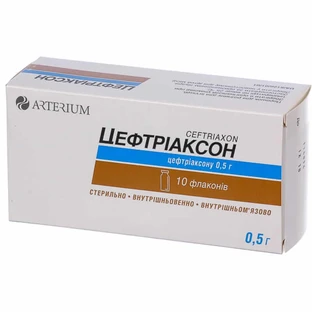 Цефтріаксон пор. д/р-ну д/ін. 0,5 г фл. №10