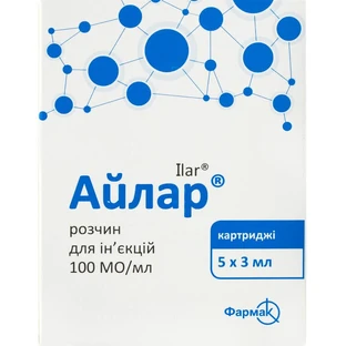 Айлар р-н д/ін. 100 МО/мл картридж 3 мл, блістер у пачці, №1