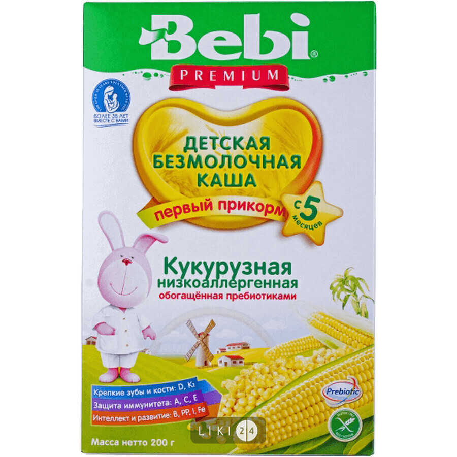 Каша безмолочна "кукурудзяна низькоалергенна" торгової марки "bebi" 200 г, с пребиотиками: ціни та характеристики