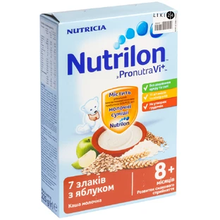 Дитяча каша Nutrilon 7 злаків з яблуком молочна з 8 місяців, 225 г
