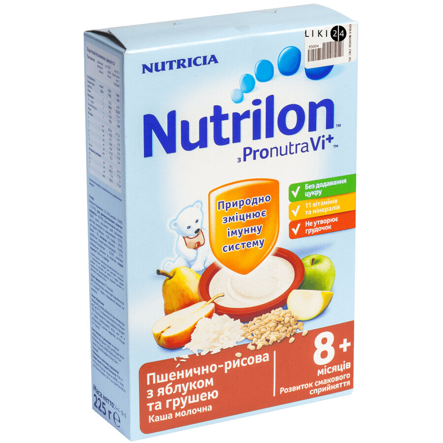 Детская каша Nutrilon Пшенично-рисовая с яблоком и грушей молочная с 8 месяцев, 225 г: цены и характеристики