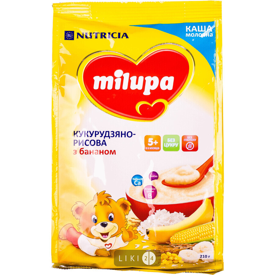 Детская каша Milupa Кукурузно-рисовая с бананом молочная с 5 месяцев, 210 г: цены и характеристики