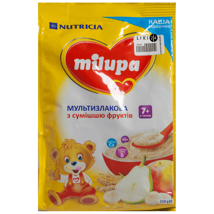 Дитяча каша Milupa Мультизлакова з сумішшю фруктів молочна з 7 місяців, 210 г: ціни та характеристики