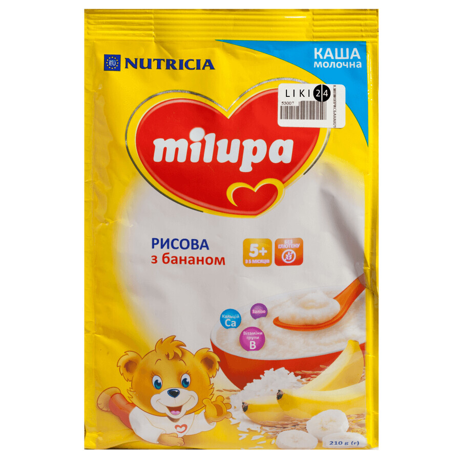 Дитяча каша Milupa Рисова з бананом молочна з 5 місяців, 210 г: ціни та характеристики