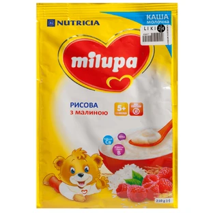 Детская каша Milupa Рисовая с малиной молочная с 5 месяцев, 210 г