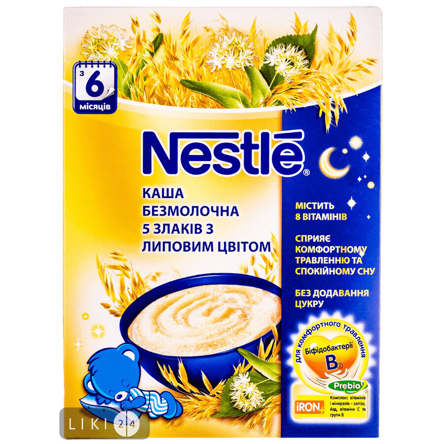 Безмолочная каша Nestle Помогайка 5 злаков с липовым цветом с 6 месяцев 200 г: цены и характеристики