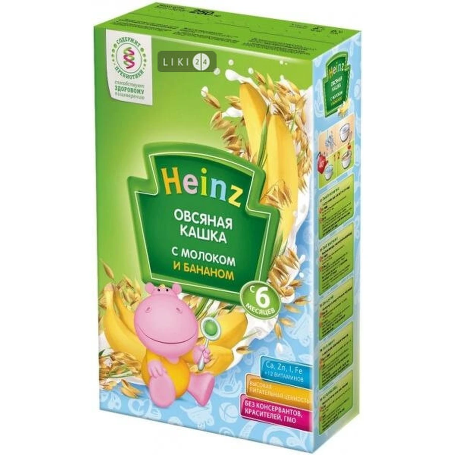 Каша суха молочна Heinz вівсяна з молоком та бананом 250 г: ціни та характеристики
