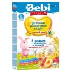 Детская каша Bebi Premium 5 злаков с малиной и абрикосом молочная с 6 месяцев,  200 г: цены и характеристики