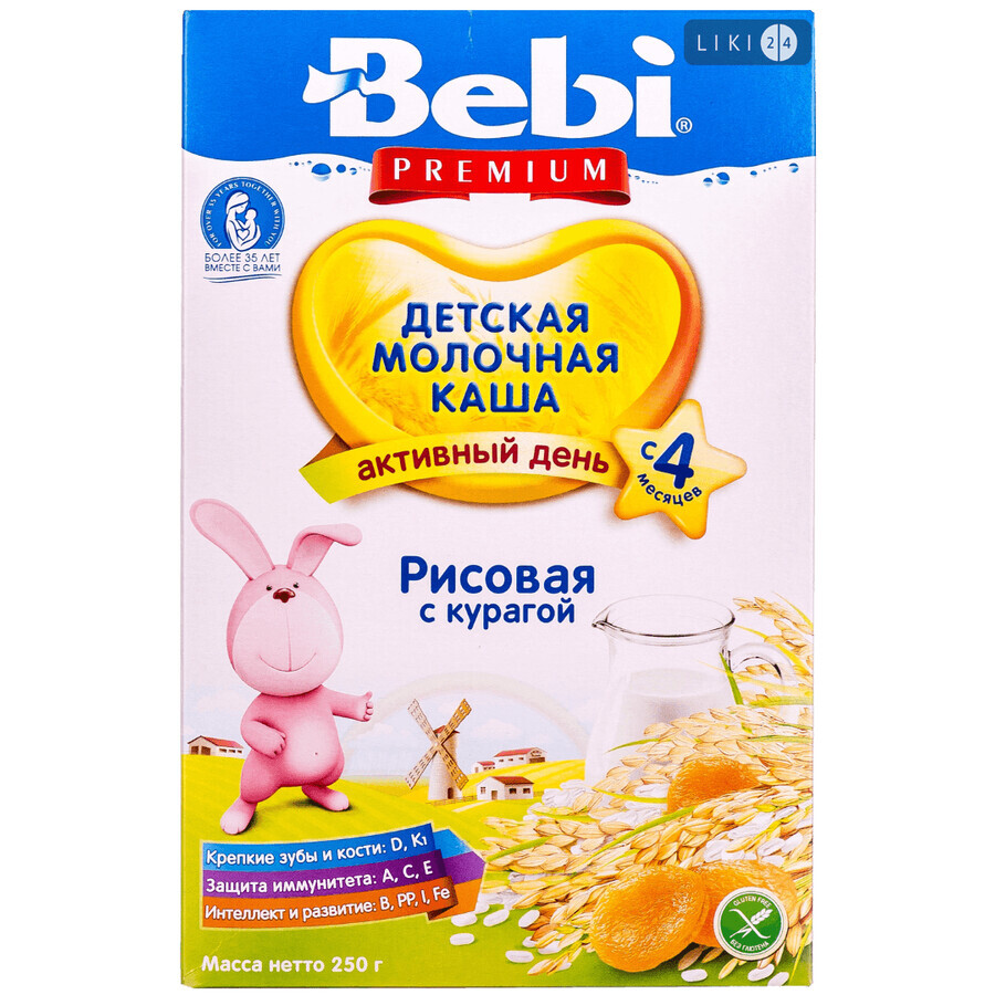 Молочная каша Bebi Рисовая с курагой с 4 месяцев 250 г: цены и характеристики