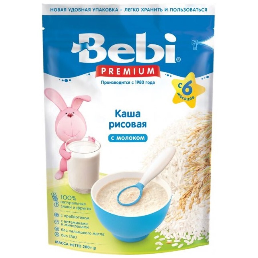 Суха молочна каша Bebi Premium Рисова з 6 місяців, 200 г: ціни та характеристики
