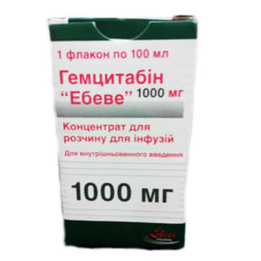 Гемцитабин "эбеве" конц. д/р-ра д/инф. 1000 мг фл. 100 мл: цены и характеристики