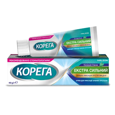 Крем Корега Екстра Сильний Свіжий смак для фіксації зубних протезів, 40 мл: ціни та характеристики