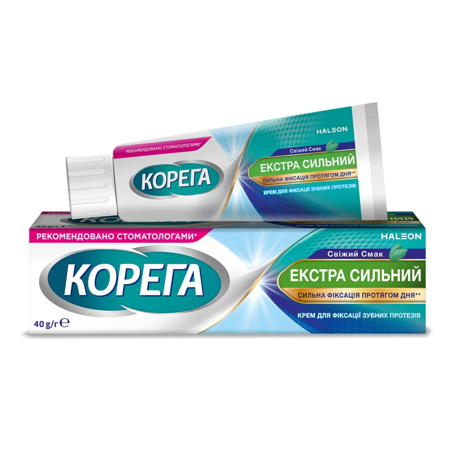 Крем Корега Екстра Сильний Свіжий смак для фіксації зубних протезів, 40 мл: ціни та характеристики