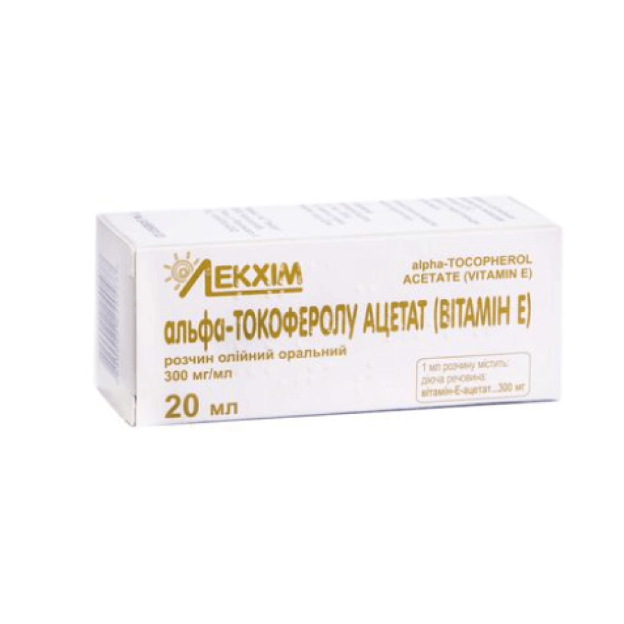 Альфа-Токоферолу ацетат (вітамін e) р-н олійн. орал. 300 мг/мл фл. 20 мл: ціни та характеристики