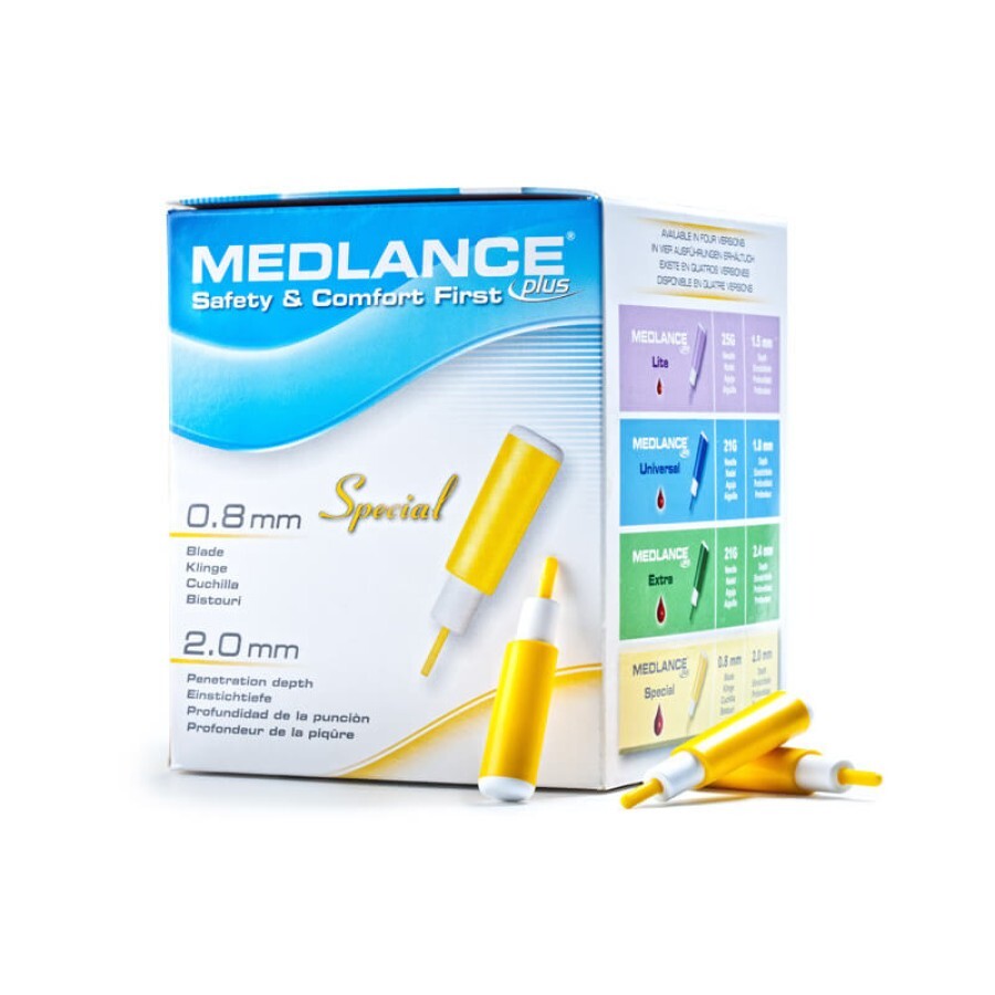 Ланцети Medlance Plus Special глибина проколу 2 мм стерильні G21, 200 шт: ціни та характеристики