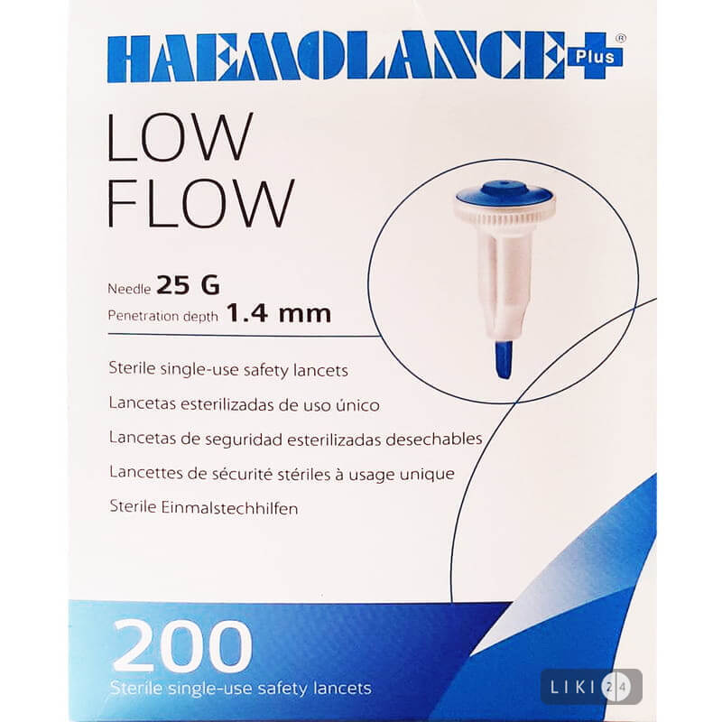 

Автоматичні ланцети Haemolance Plus Low Flow Т420 голка 25G, глибина проколу 1,4 мм, №200, голка 25G, глиб. проникн. 1,4 мм, тип 420