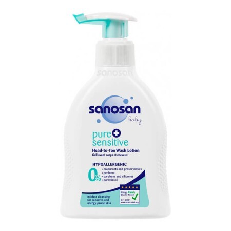 Дитячий гіпоалергенний засіб для купання Sanosan Pure&sensitive 2 в 1 200 мл