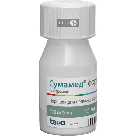 Сумамед Форте пор. д/орал. сусп. 600 мг фл. 15 мл, +калибр. шприц и ложечка: цены и характеристики