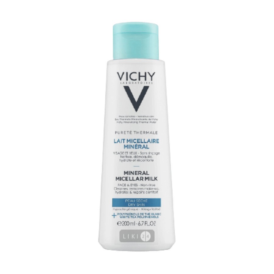Молочко для тіла Vichy Purete Thermale Mineral Micellar Milk Detox Міцелярне для сухої шкіри обличчя і очей 200 мл: ціни та характеристики