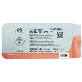 Монокрил 3/0, 70 см, голка 22 мм колюча 1/2, фіолетовий