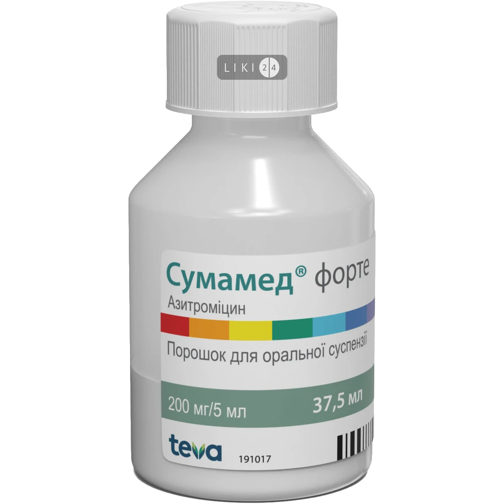 Сумамед Форте пор. д/орал. сусп. 1500 мг фл. 37,5 мл, +калібр. шприц та ложечка: ціни та характеристики