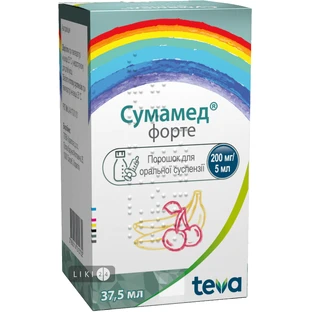 Сумамед Форте пор. д/орал. сусп. 1500 мг фл. 37,5 мл, +калібр. шприц та ложечка