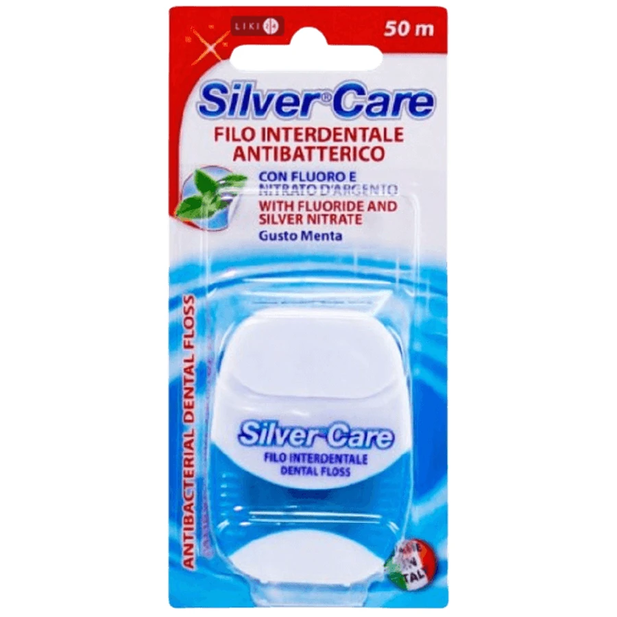 Зубна нитка Silver Care з фтором і нітратом срібла, 50 м: ціни та характеристики