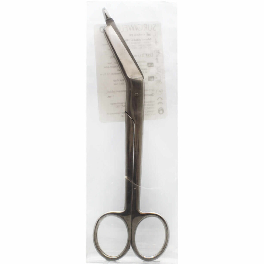 Ножиці медичні Surgiwelomed 21-1978 по Lister для розрізання пов'язок, з гудзичком, зігнуті, 11 см: ціни та характеристики