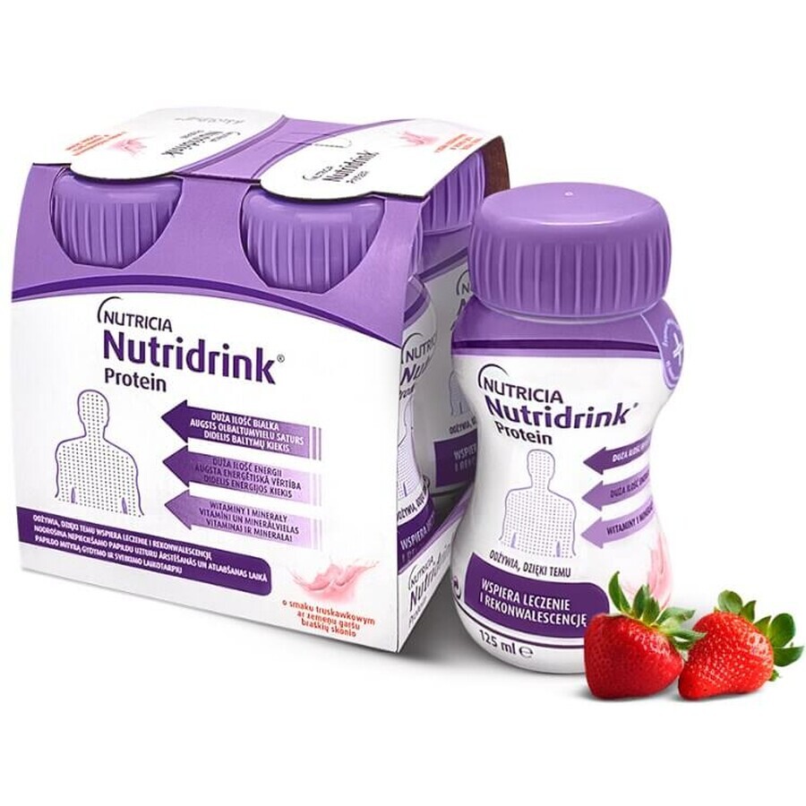 Энтеральное питание Нутридринк Протеин со вкусом клубники 4х125мл. Продукт для специальных медицинских целей для детей от 6 лет и взрослых: цены и характеристики