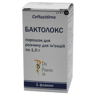 Бактолокс пор. д/р-ну д/ін. 1 г фл., пачка картон.