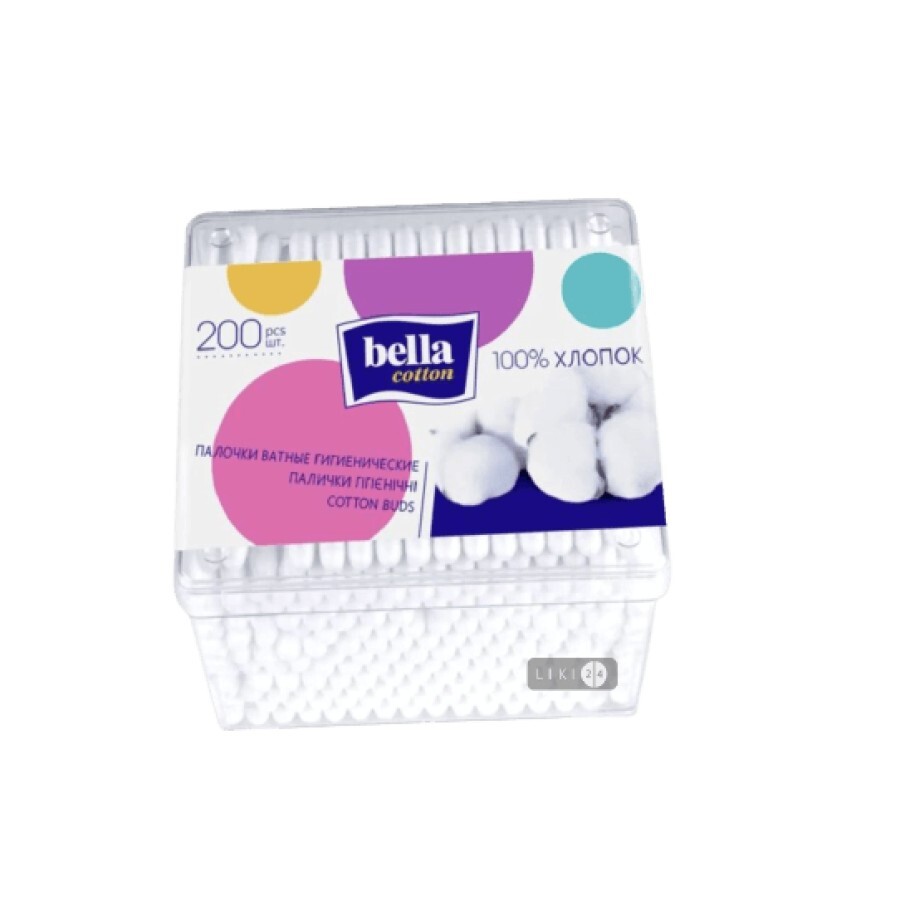 Ватні палички Bella Cotton 200 шт квадратна коробка: ціни та характеристики