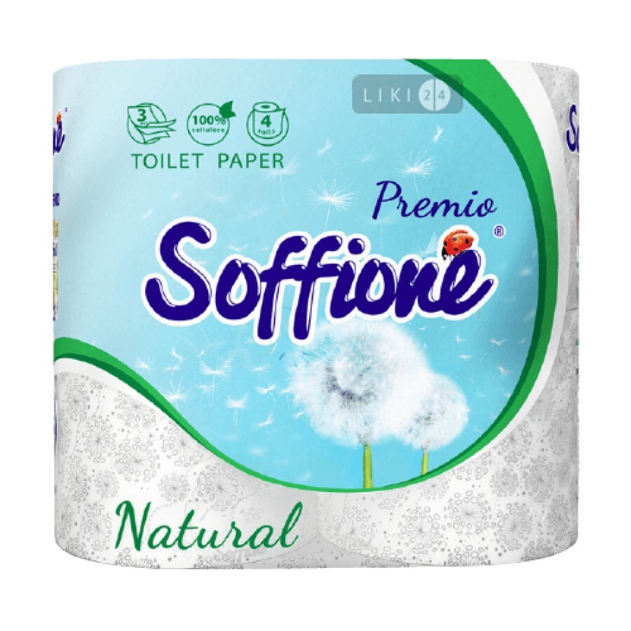 Папір туалетний Soffione Premio Natural 3 сл, белая №4: ціни та характеристики
