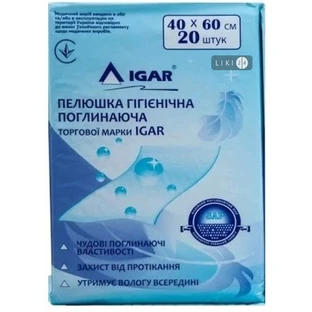 Пелюшки Igar гігієнічні поглинаючі 40 х 60 см, №20