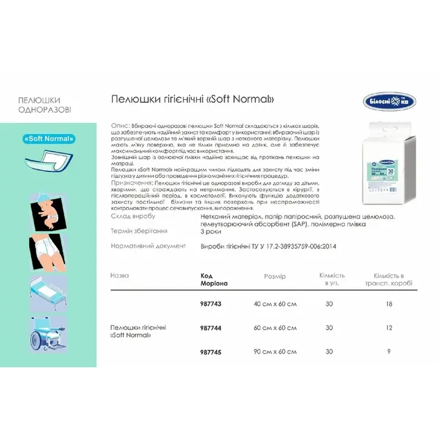 Одноразовые пеленки Белоснежка Soft Normal (90х60 см) 30 шт.: цены и характеристики