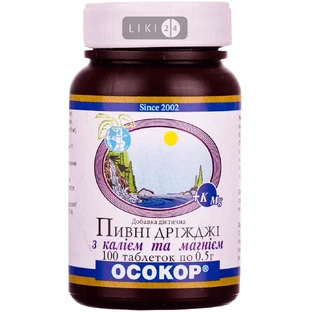 Пивные дрожжи Осокор с калием и магнием таблетки, 0,5 г №100