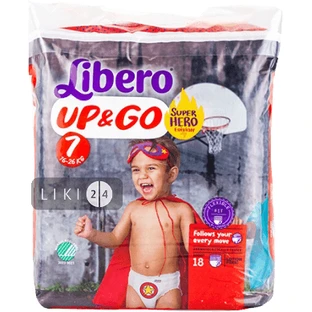 Подгузники-трусики Libero Up&Go XL Plus размер 7 16-26 кг 18 шт