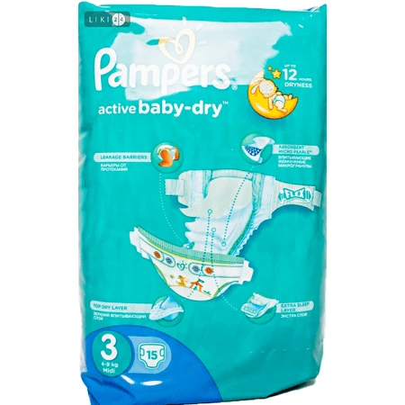 Подгузники Pampers Active Baby Midi 4-9 кг 15 шт: цены и характеристики