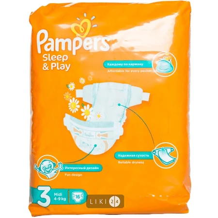 Підгузки Pampers Sleep & Play 3 Midi 6-10 кг 16 шт: ціни та характеристики