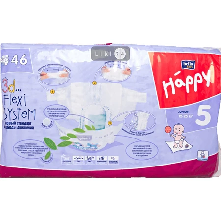 Подгузники детские Bella Baby Happy Junior 12-25 кг 46 шт: цены и характеристики