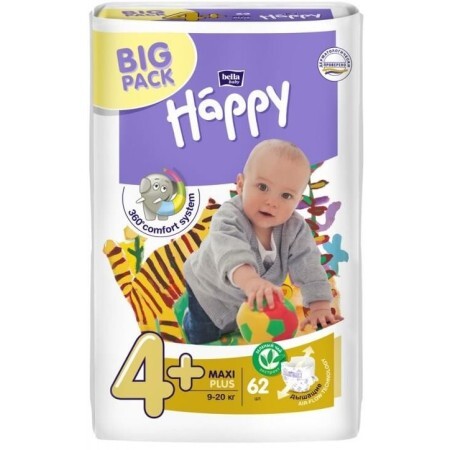 Подгузники детские Bella Baby Happy Maxi Plus 9-20 кг 62 шт