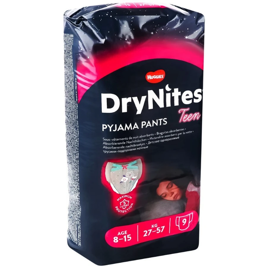 Подгузники-трусики Huggies DryNites Teen 27-57 кг для девочек 8-15 лет 9 шт.: цены и характеристики
