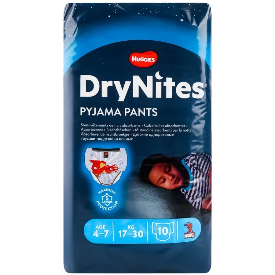 Подгузники-трусики Huggies DryNites Marvel 17-30 кг для мальчиков 4-7 лет 10 шт.: цены и характеристики