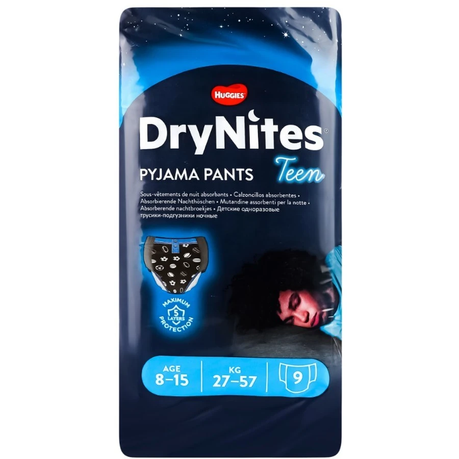 Подгузники-трусики Huggies DryNites Teen 27-57 кг для мальчиков 8-15 лет 9 шт.: цены и характеристики